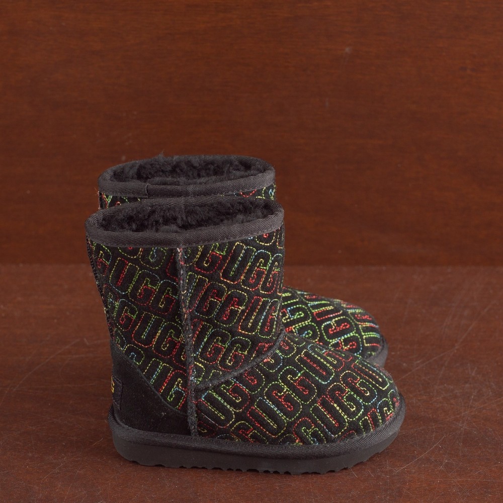 UGG Kids Black Multicolor Logo Boots